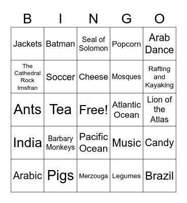 Morocco Bingo Card