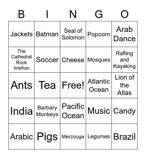 Morocco Bingo Card