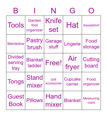 Bridal Gift Bingo Card