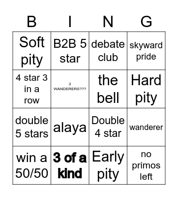 scara pulling! Bingo Card