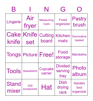 Bridal Gift Bingo Card