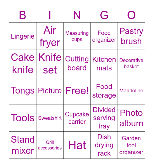 Bridal Gift Bingo Card