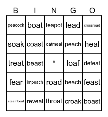Vowel Teams ea and oa Bingo Card