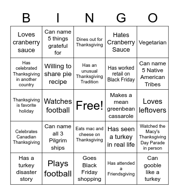 Thanksgiving Bingo Card