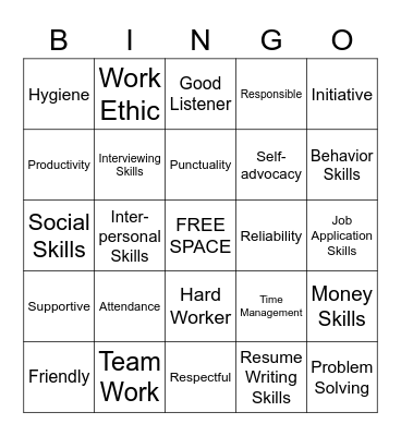 Employability Skills Bingo Card