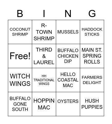 STARTERS/HH/KID'S MENU Bingo Card