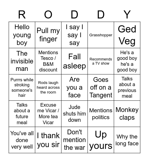 Roddy Bingo Card