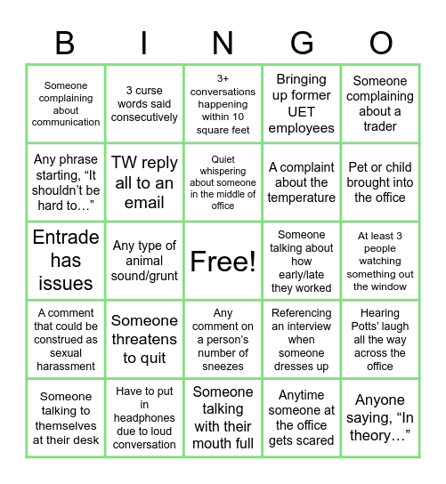 UET Bingo Card