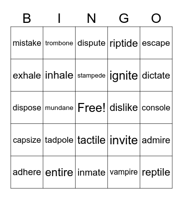 2 syllable vccv division with closed/vce syllables Bingo Card