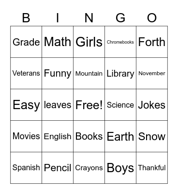 Untitled Bingo Card