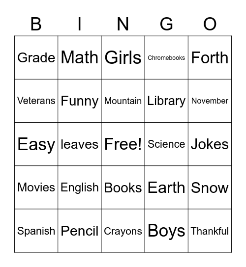 Untitled Bingo Card