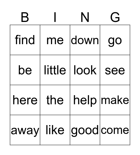 Sight Words! Bingo Card