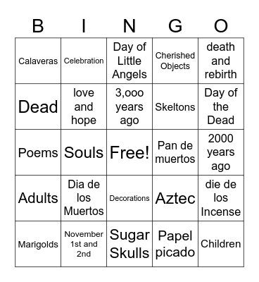 Day of the Dead Bingo Card