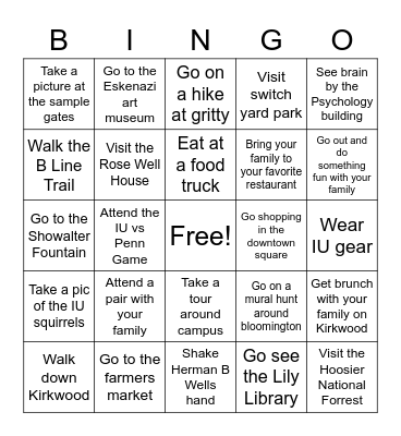 Family Weekend Bingo Card