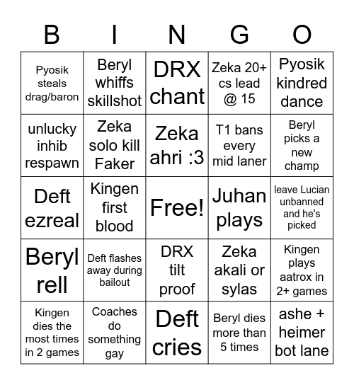 DRX bingo Card