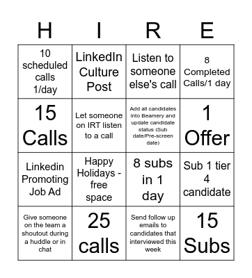IRT 2022 Q4 Incentive Bingo Card