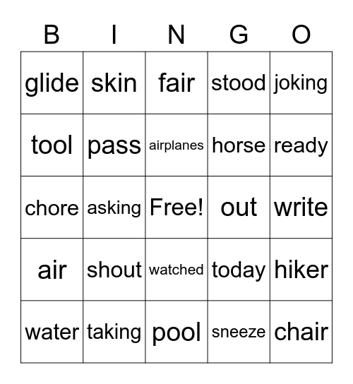 Lesson 60 fluency Bingo Card