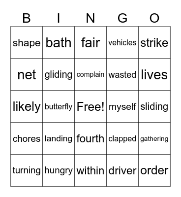 Lesson 65 Fluency Bingo Card