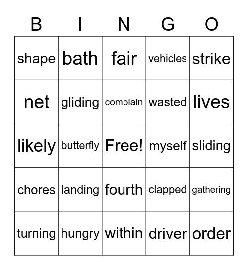 Lesson 65 Fluency Bingo Card