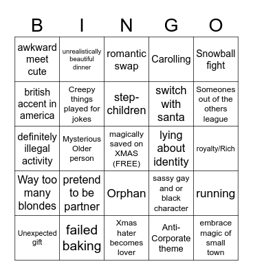 Hallmark Christmas Movie Bingo Card