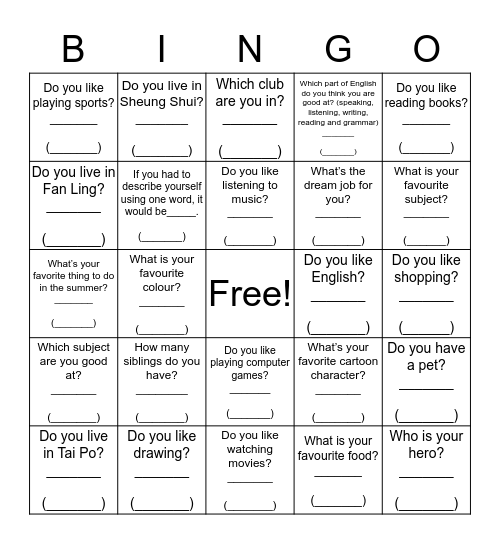 Get to know each other bingo