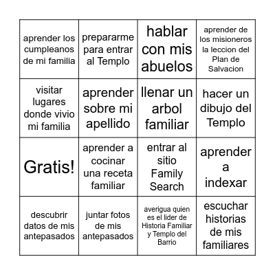 Historia Familia y Templo Bingo Card