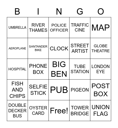 LONDON Bingo Card