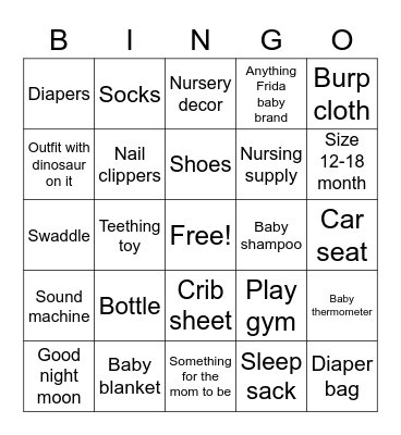 Baby Shower Bingo Card