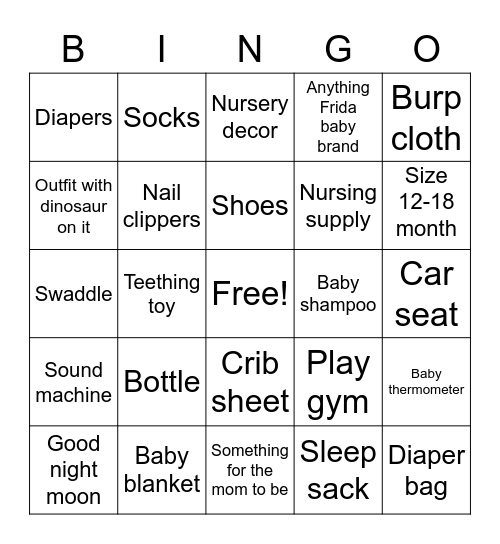 Baby Shower Bingo Card