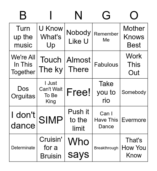 DJ Bingo (Disney) Bingo Card