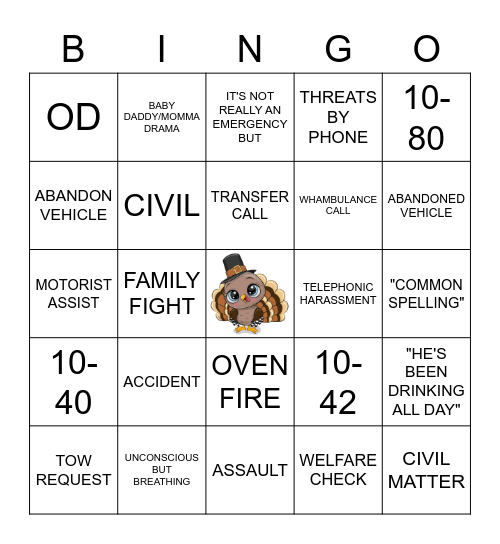 THANKSGIVING DISPATCH STYLE Bingo Card