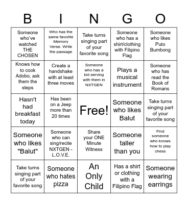 Filipino Human Bingo Card