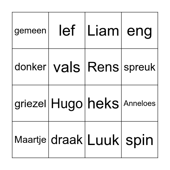 Spokenfeestbingo Card