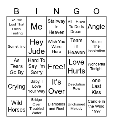 ballad bingo Card