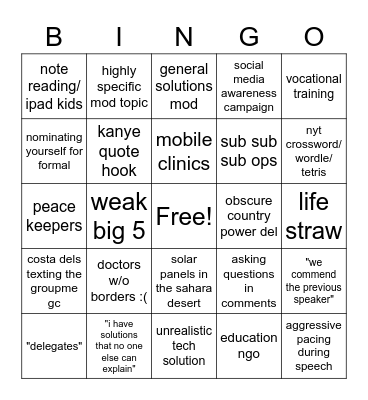 general mun bingo Card