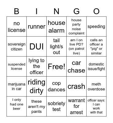 On Patrol: Live Bingo Card