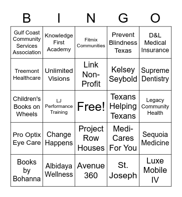 Houston Millennials Health and Wellness Expo Bingo Card