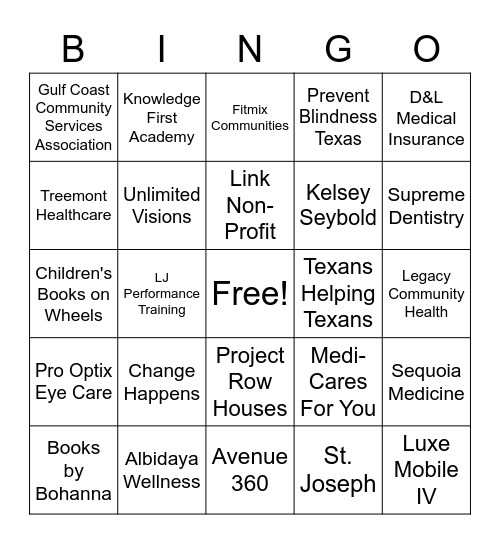 Houston Millennials Health and Wellness Expo Bingo Card