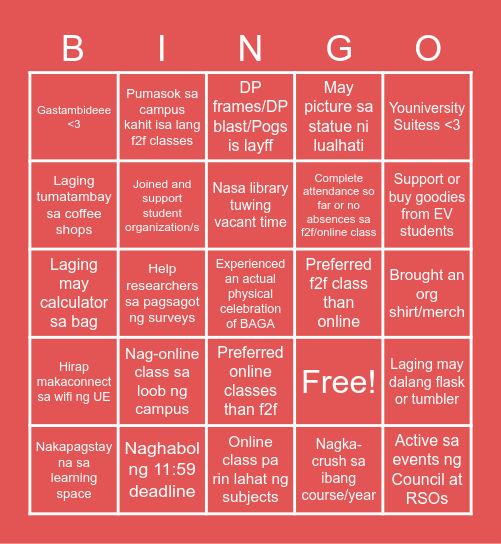 UE Warriors' Bingo! Bingo Card