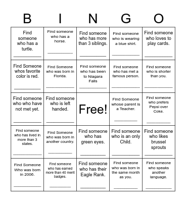 Find Someone Who Bingo Card