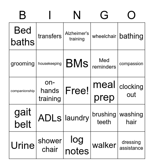 CAREGiver Bingo Card