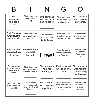 Find Someone Who Bingo Card