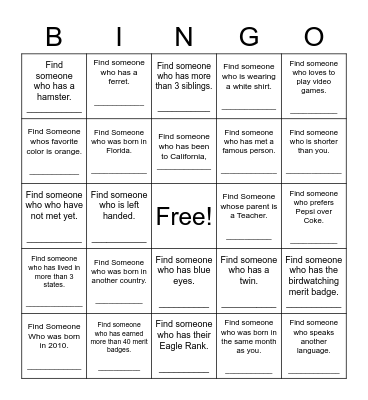 Find Someone Who Bingo Card
