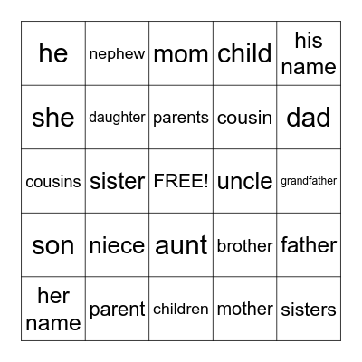 Family Bingo Card