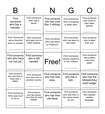 Find Someone Who Bingo Card