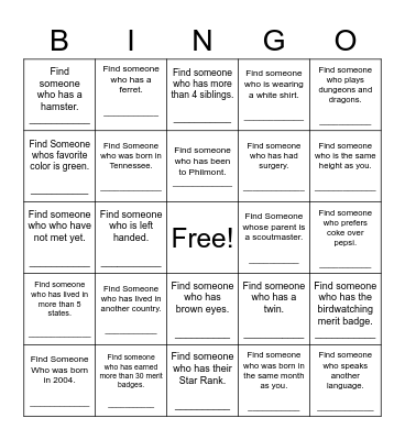 Find Someone Who Bingo Card