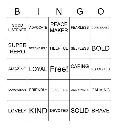 DESCRIPTIONS OF A CAREGIVER Bingo Card