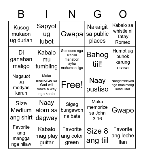 New Year's Bingo Game Bingo Card