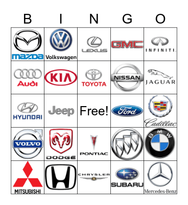 Cars PGP Bingo Card