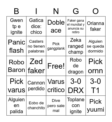 Worlds 2022 Bingo Card
